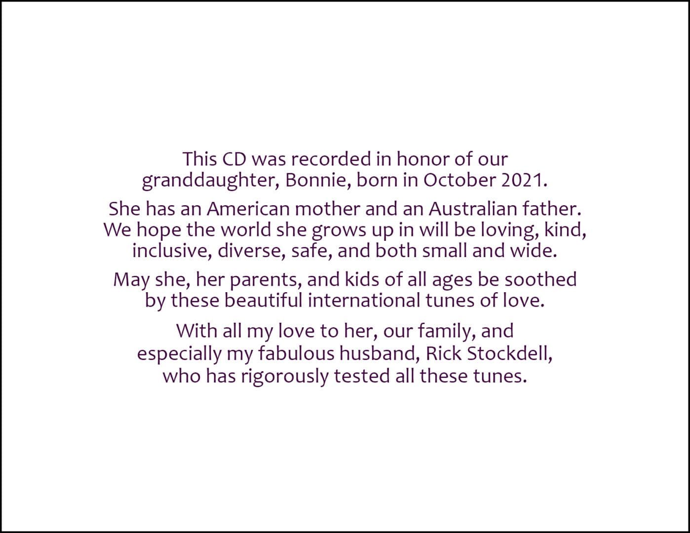 Text of a dedication to Bonnie.