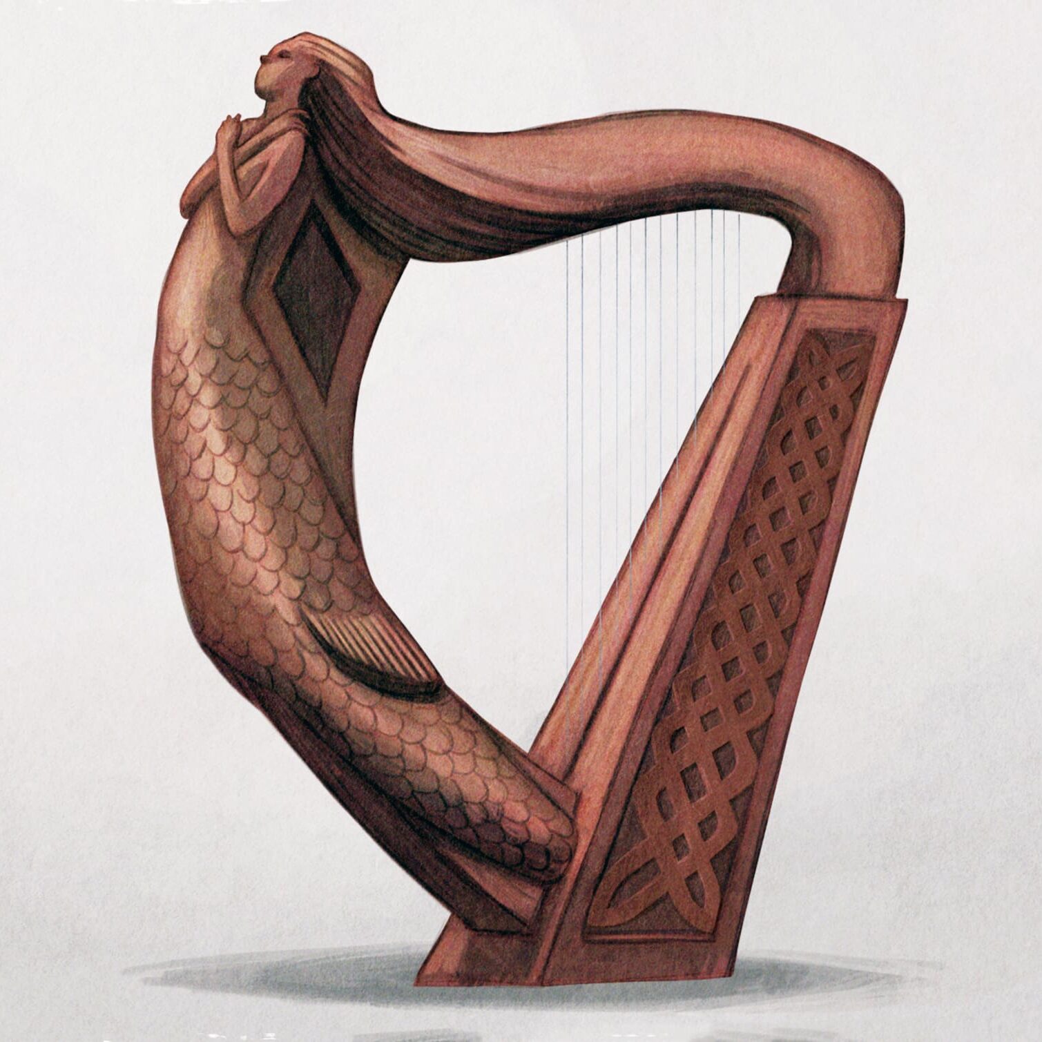 A drawing of an instrument with a fish on it.