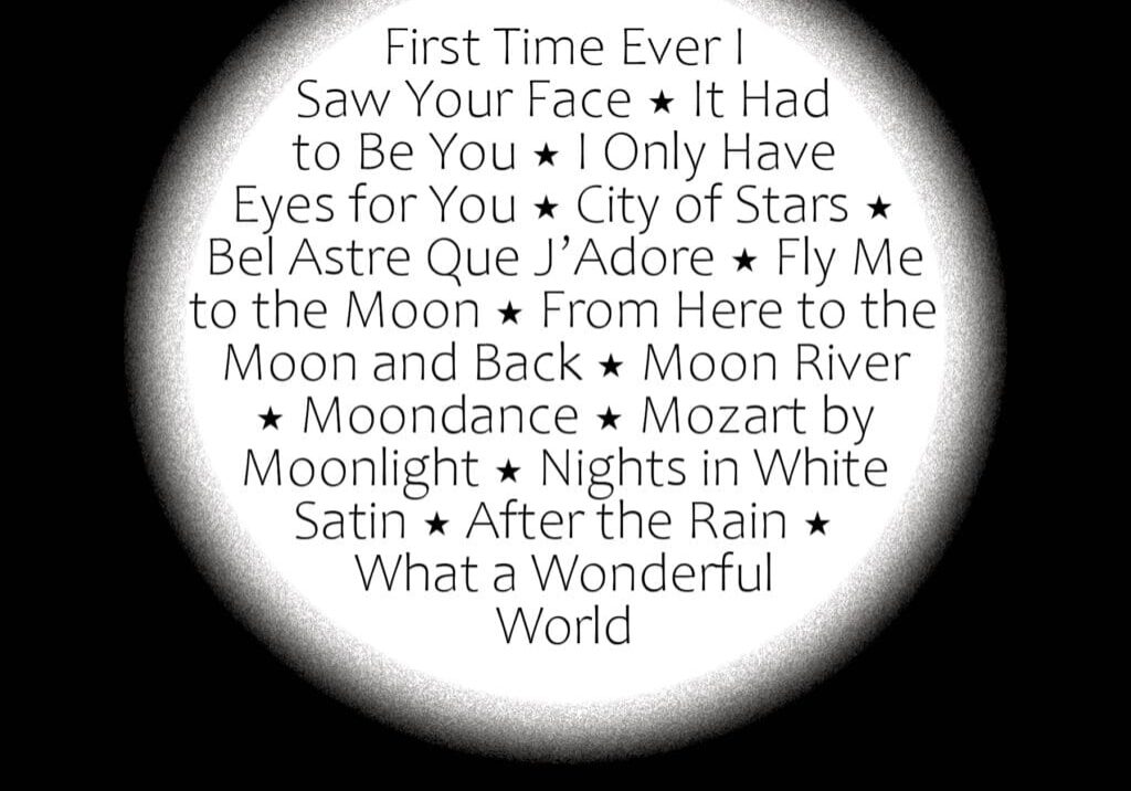 A picture of the moon with words in it.